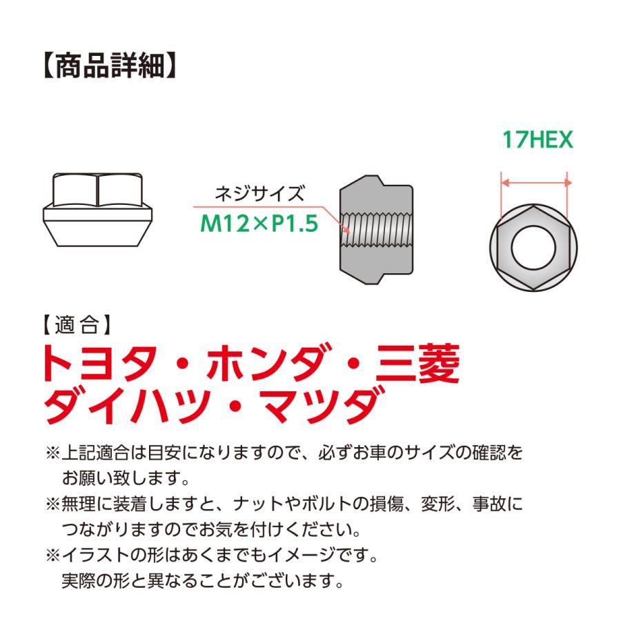 ホイールナット 貫通ナット M12 P1.5 17mm 20個入 トヨタ ホンダ