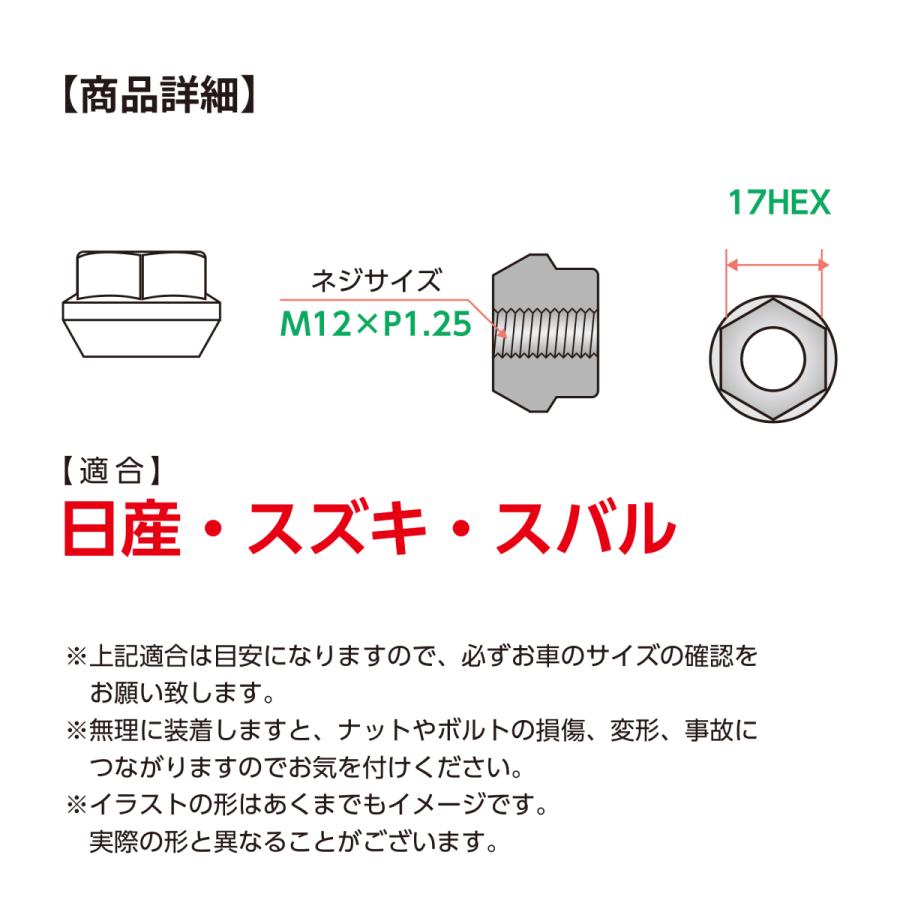 ホイールナット 貫通ナット M12 P1.25 17mm 20個入 スズキ スバル