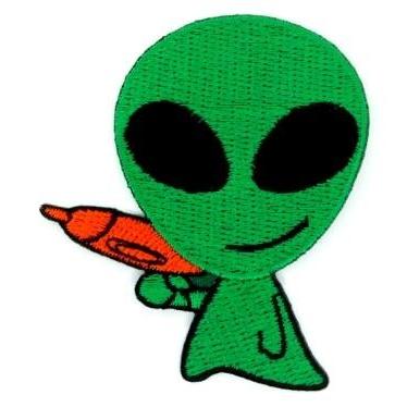 アイロンワッペン ワッペン キュート・ハート 刺繍ワッペン 宇宙人