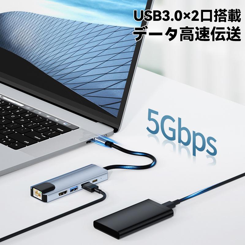5in1 ハブ ドッキングステーション Lan ポート 1000M ギガ HDMI USB