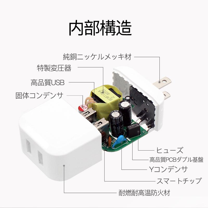 USB 充電器 ACアダプター 2.4A USB2ポート iPhone 15 コンセント 高速充電 PSE認証 電源 アダプタ スマホ ケーブル  急速 Andriod チャージャー モバイル｜shinsen｜07