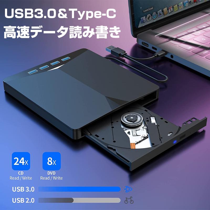 7in1 DVD ドライブ 外付け 外部 マルチ CD USB 3.0 Type-C パソコン