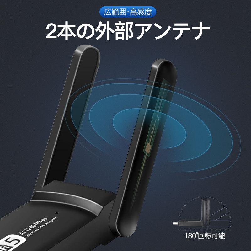 WiFi 無線LAN 子機 1300Mbps USB アダプタ 高速 回転アンテナ  小型 ワイヤレス Windows10/8/7/XP/Vista/Mac対応 ドライバーフリー デュアルバンド｜shinsen｜02