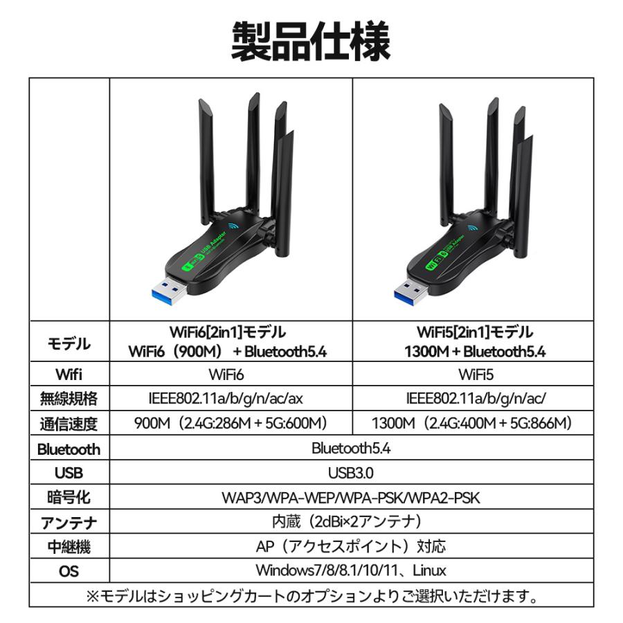 WiFi6 無線 Lan 子機 ルーター 2in1 bluetooth 5.4 アダプタ Wifi5