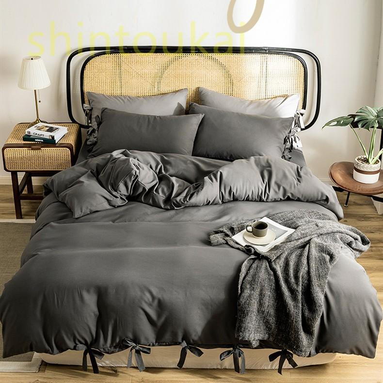 布団カバー 3点セット シングル 無地 シンプル 韓国風 フラットシーツ ボックスシーツ ベッドカバー 枕カバー リボン付き 洗える 送料無料 Ofd2226 Shintoukai 通販 Yahoo ショッピング