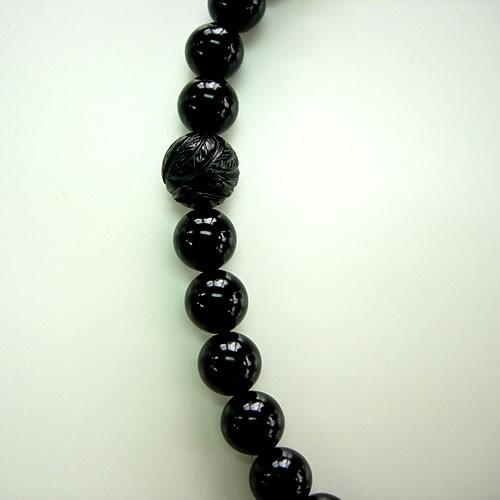 最高級 天然 ジェット ネックレス フォーマル 10mm花彫入、8mm丸玉 45cm 10年保証付 jn8791-45 葬儀 法事 弔事 NoirJet ノアールジェット 