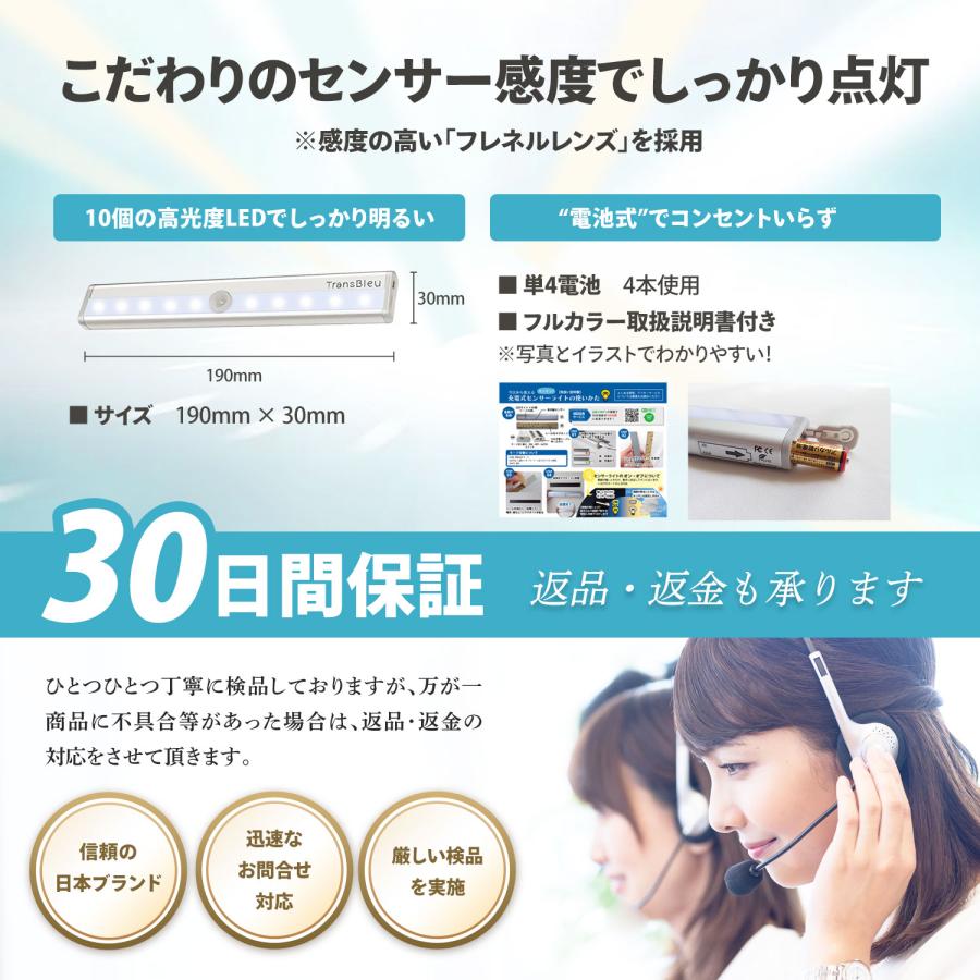 TransBleu 公式店舗 LEDセンサーライト 電池式 【MONOQLO掲載モデル