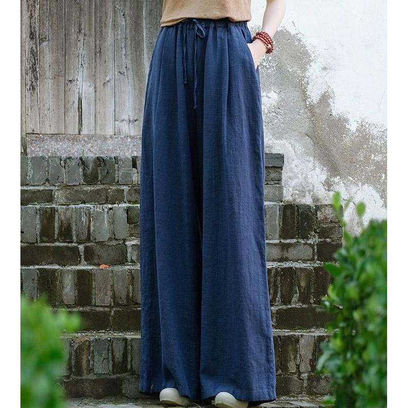 高級感 ワイドパンツ リネン コットン 麻 レディース ゆったり 大人