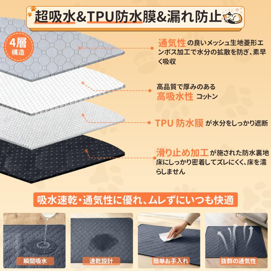 ペットシーツ 洗える ペットシート 2枚セット 犬用 猫用 トイレシート 滑り止め 犬シーツワイド おしっこシート 消臭 漏れ防止 四重構造 速乾 エコ 制菌 超吸収 | Petaboo | 09