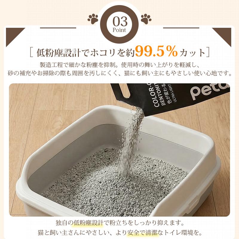 petaboo 猫砂 鉱物系 変色ベントナイト ネコ砂 1袋 4袋 8袋 固まる 猫 消臭 抗菌 砂ぼこり 健康管理 小粒  飛び散り防止 カーボン粒子入り ねこ 猫用 トイレ用品 | Petaboo | 02