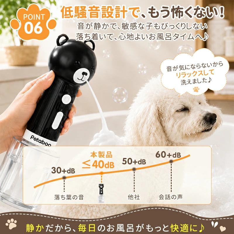 犬 シャンプー 泡立て器 Petaboo ペット用 自動発泡 ソープディスペンサー 猫 低騒音 400ml 目盛り付き ボトル Type-C充電 IPX7防水 掃除 洗車 シャワー ビーチ | Petaboo | 16