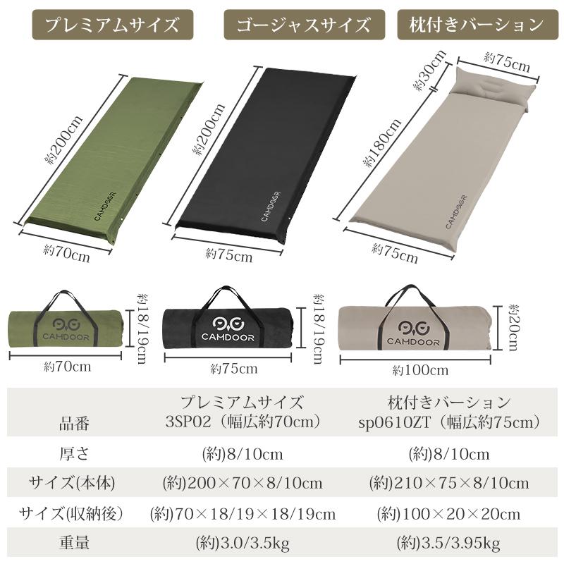 CAMDOOR インフレーターマット 8 10センチ ダブル【史上最大幅75cm追加