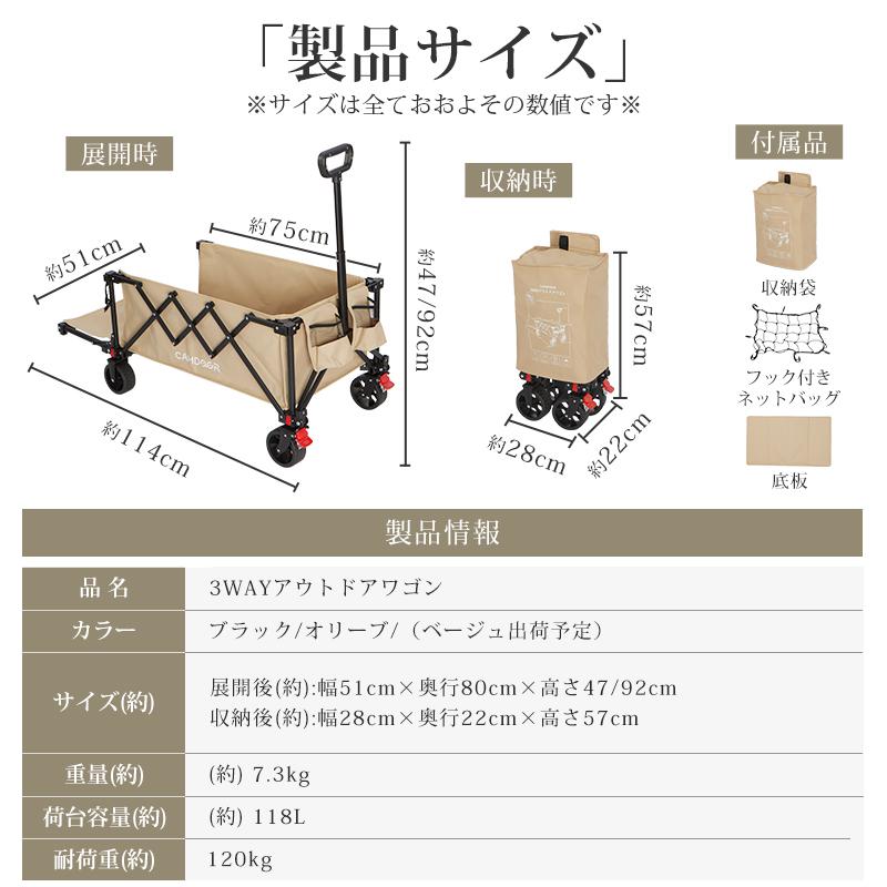 【ホワイト】キャリーワゴン アウトドアワゴン 後ろ開け 折りたたみ コンパクト アウトドアワゴン【後ろ開け式】 折りたたみ キャリーワゴン 1年保証