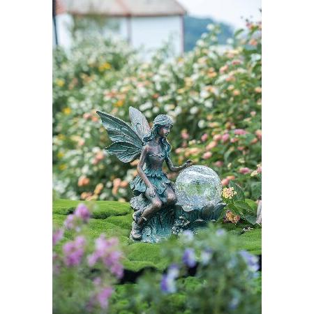 トップ TERESA´S COLLECTIONS 妖精の庭の彫刻と彫像 大きなソーラー屋外像の置物 クラックルガラスグローブ付き 樹脂フェアリーガーデン装飾 屋外バルコニーパティオデ