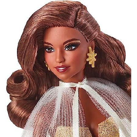SALE|公式通販・直営店限定| 2023 Holiday Barbie Doll， Seasonal Collector Gift， Barbie Signature， Golden Gown and Displayable Packaging， Dark Brown Hair