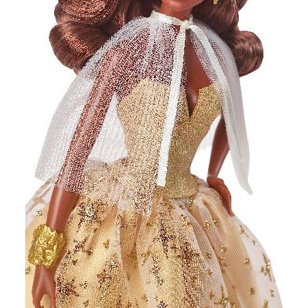 SALE|公式通販・直営店限定| 2023 Holiday Barbie Doll， Seasonal Collector Gift， Barbie Signature， Golden Gown and Displayable Packaging， Dark Brown Hair