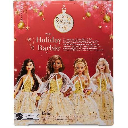 SALE|公式通販・直営店限定| 2023 Holiday Barbie Doll， Seasonal Collector Gift， Barbie Signature， Golden Gown and Displayable Packaging， Dark Brown Hair