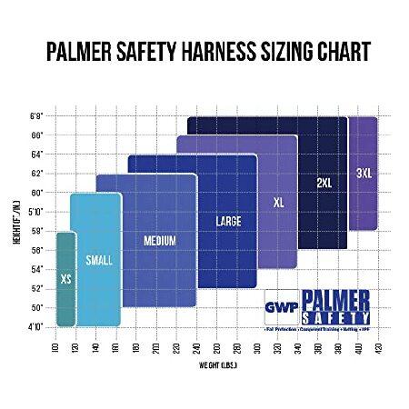 日本正規品取扱店 Palmer Safety Fall Protection Safety Harness， Padded Back Support， Quick-Connect Buckle， Grommet Legs， Aluminum Back＆Side D-Rings Jet Black - LG