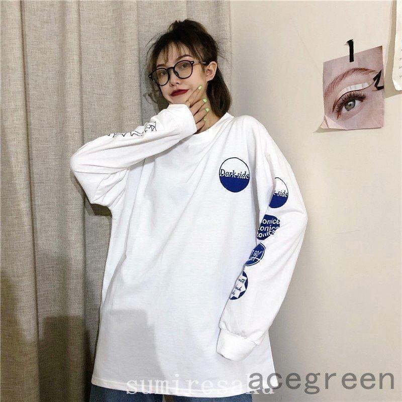 韓国ファッションレディース長袖パーカーロンTシャツトレーナートップス腕ロゴ原宿系ストリート系大きいサイズ有り トレーナー 