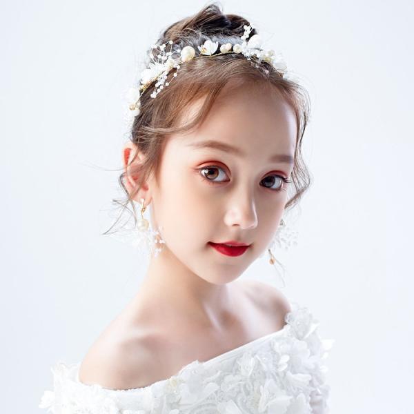 営業ヘアアクセサリー ヘッドドレス イヤリング ヘアクリップ 子供 セット 髪飾り ピアノ発表会 花飾り キッズ 女の子 フラワーガール フォーマル 七五三 結婚式 子ども服 レースの青花クリップ式イヤリング
