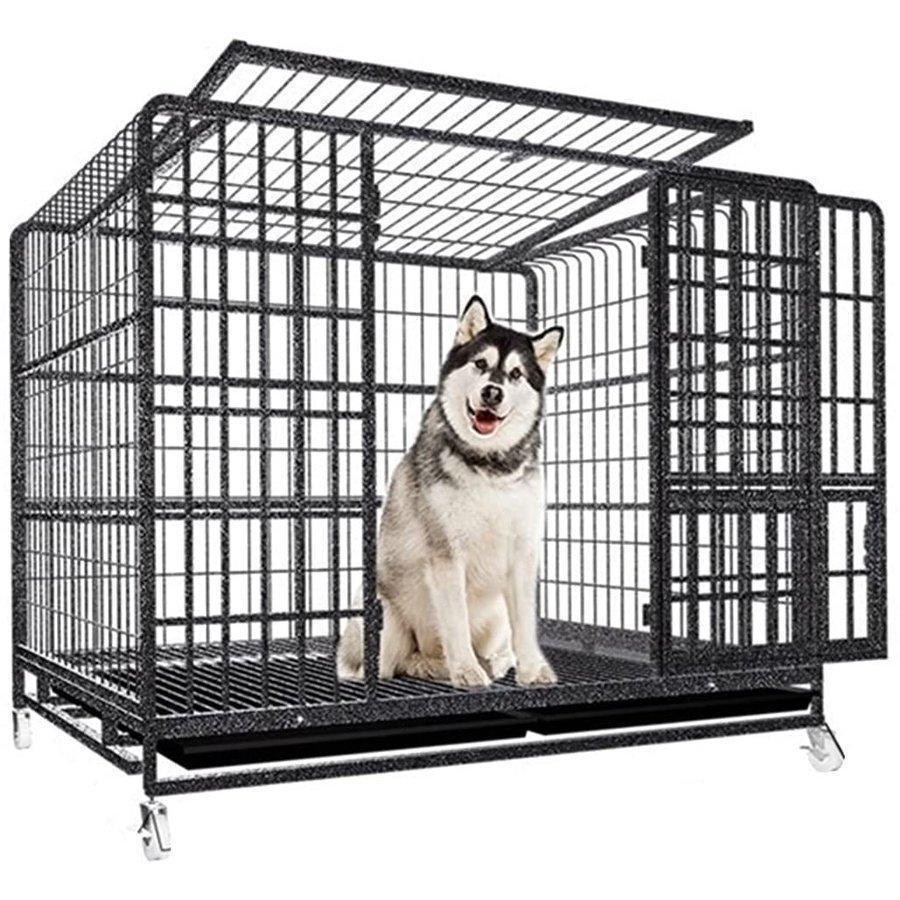 ペットケージ 鉄製 犬檻 犬小屋 ケージ 折りたたみ式 ペットサークル ドッグケージ ペットフェンス 大型 中型犬用 ペット用品 ダブルドア キャスター付き 