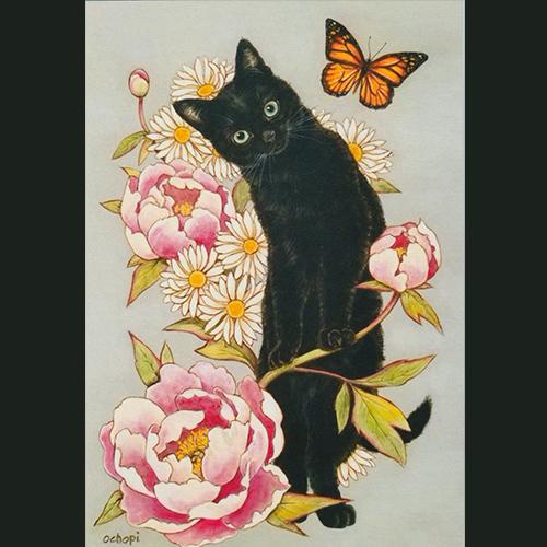 ポストカード 「ピンクの牡丹と黒猫」【同梱A】 : ShippoTV通販部 