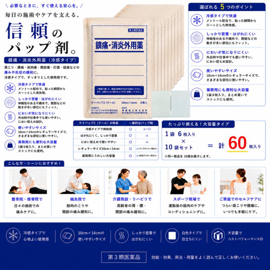 テイパップZクール 冷感 6枚×10袋（計60枚） 第3類医薬品 湿布 シップ