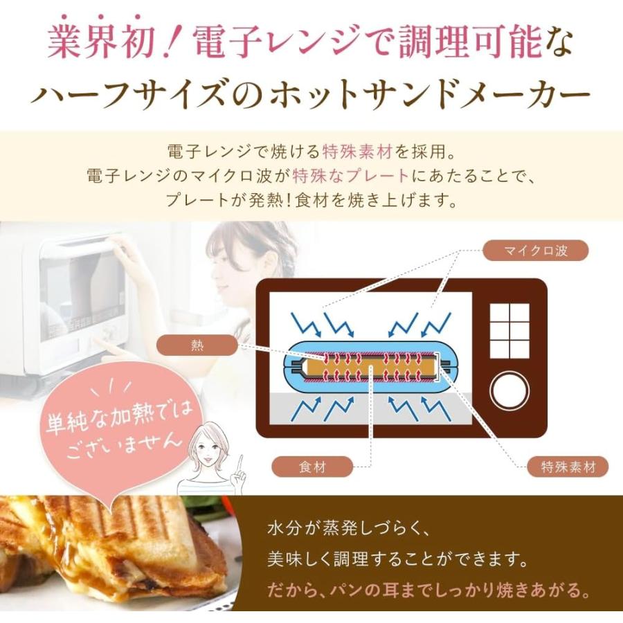 ハーフホットサンドメーカー レシピ付 1枚焼き 電子レンジ対応 水洗い