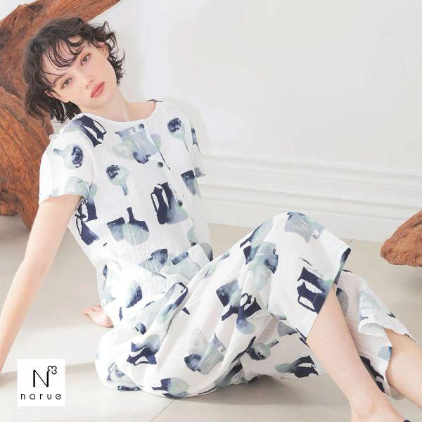 ナルエー パジャマ シャーリングボイルウォータージャグパジャマ セットアップ 上下セット ルームウェア 8分丈 Narue | Narue