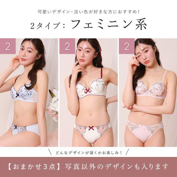 ブラジャー ショーツ 3点セット 福袋 選べる5タイプ おまかせ 刺繍 レース おしゃれ シンプル ABCDEF 大きいサイズ | SHIROHATO | 07