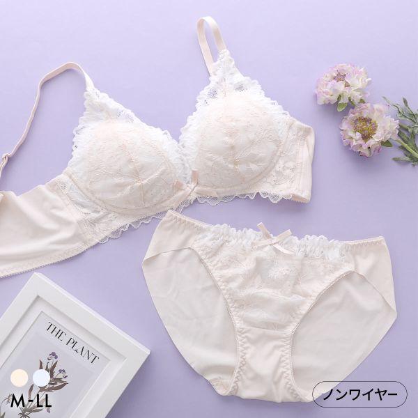 ピュアシェリ レイヤードレース ノンワイヤー ブラセット M L LL ブラジャー ショーツ セット ワイヤレス 大きいサイズ PURECHERIE