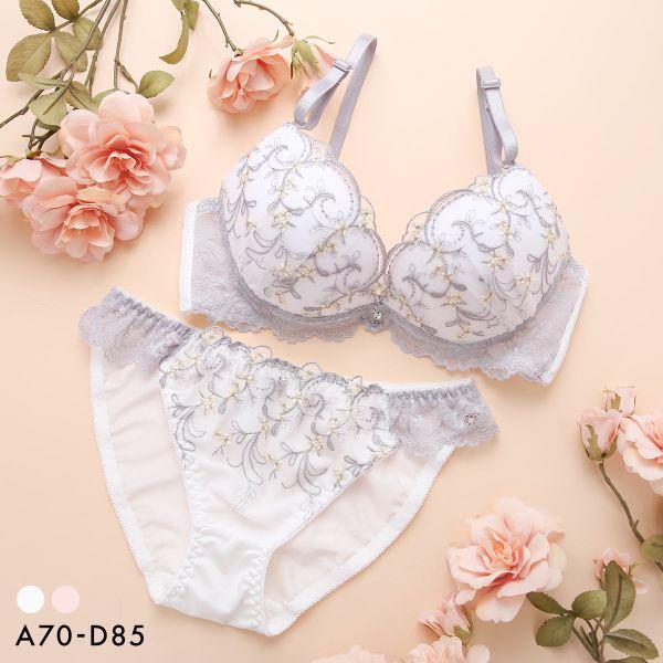ピュアシェリ ツタ柄チュールレース ブラセット ABCD 谷間 盛り 脇寄せ ブラジャー ショーツ セット 大きいサイズ PURECHERIE