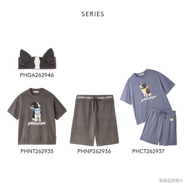 ジェラートピケ オム メンズ 接触冷感 レーヨンドッグワンポイントTシャツ＆ハーフパンツセット ジェラピケ ルームウェア 上下セット gelato pique HOMMEの画像