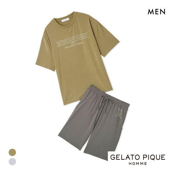 ジェラートピケ オム メンズ 接触冷感 クールレーヨンロゴTシャツ＆ハーフパンツセット ジェラピケ パジャマ GELATO PIQUE HOMME | gelato pique