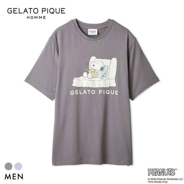 ジェラートピケ オム PEANUTS メンズ 接触冷感 ワンポイントTシャツ スヌーピー SNOOPY ジェラピケ パジャマ GELATO PIQUE HOMME