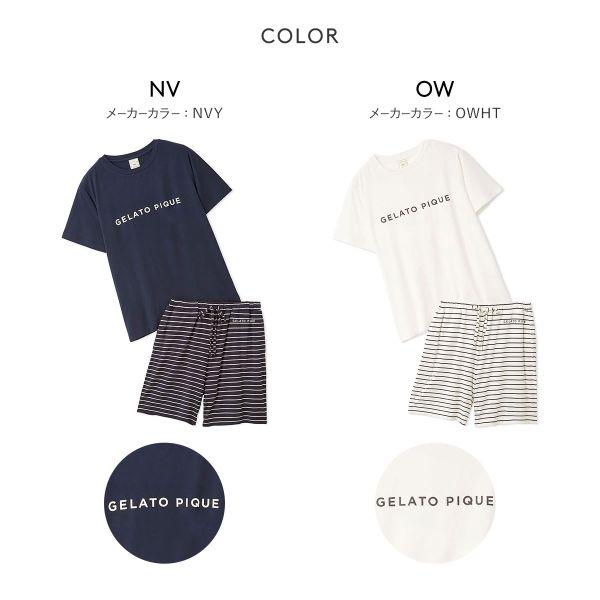 ジェラートピケ レディース レーヨンロゴTシャツ＆ボーダーショートパンツセット 上下セット ジェラピケ ルームウェア gelato piqueの画像