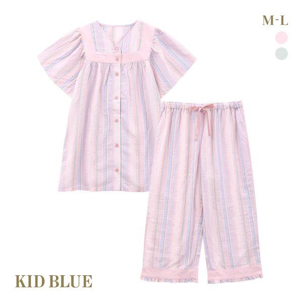 キッドブルー 25CRサッカーストライプ 半袖 ルームウェア ロングパンツ 上下セット パジャマ KID BLUE | KID BLUE