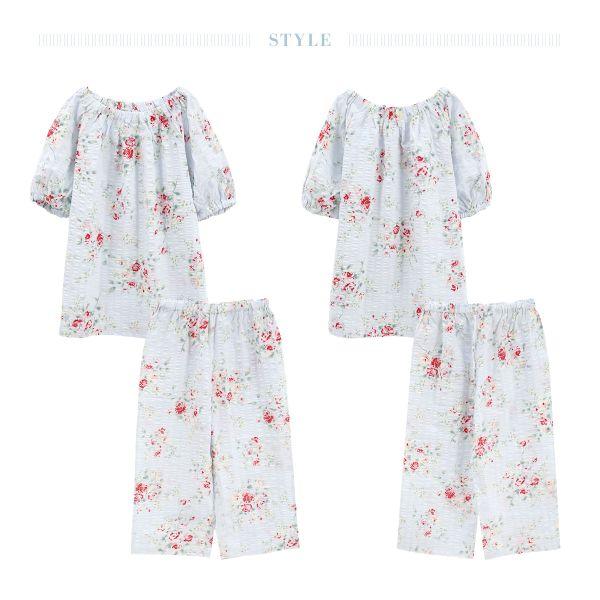 キッドブルー ジャスミンローズN 半袖 ルームウェア 8分丈 上下セット パジャマ KID BLUE | KID BLUE | 06