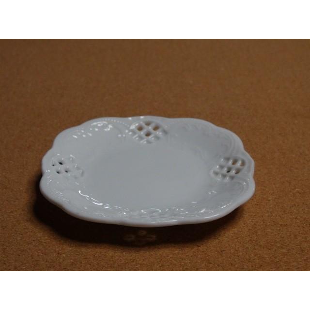 ナデ角透かし皿 白 白磁 陶器 アンティーク ポーセラーツ ポーセリン