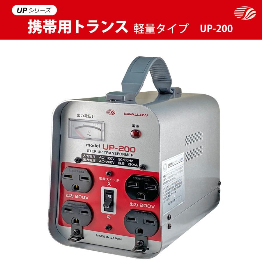 UP-200 現場工事用 2KVA ( 2000W ) 変圧器  | 業務用 日本国内用 入力 100V 出力 200V 昇圧 単相 単巻 アップトランス スワロー電機 日本製｜shiroshita｜02