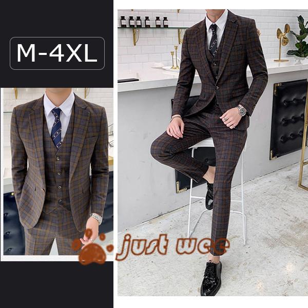 超高品質で人気の 細身 スーツ シングル メンズ 紳士服 チェック柄 上下３点セット 細身 スーツ シングル メンズ 上下３点セット 新品 結婚式 パーティー 卒業式 ビジネス チェック柄 ビジネススーツ