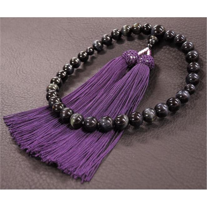 女性用片手念珠　青虎目石　31玉共仕立　正絹頭房　お念珠袋付き |  | 01