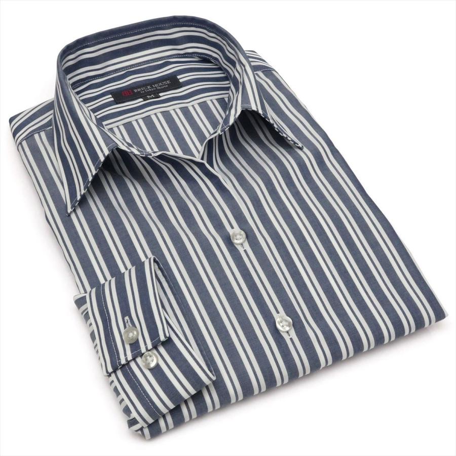 レディース ウィメンズシャツ 長袖 形態安定 スキッパー衿 綿100 ネイビー 白ストライプ シャツ工房グループ Online Shop 通販 Paypayモール