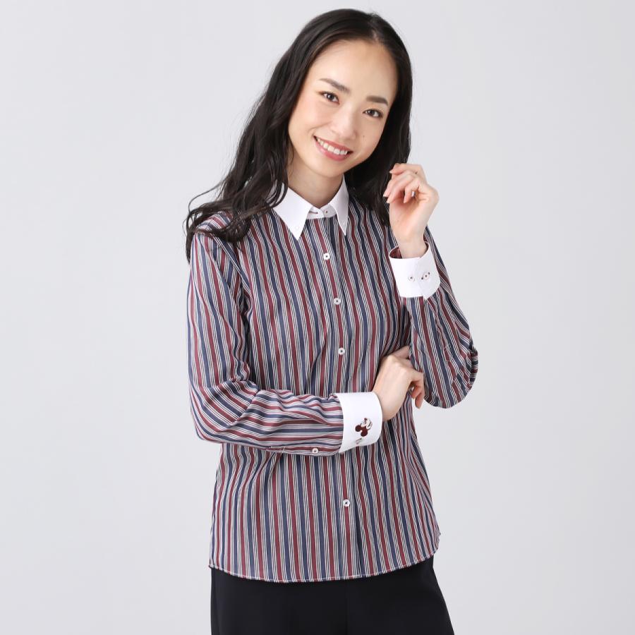 Disney ディズニー レディース ウィメンズシャツ 長袖 形態安定 クレリック ボタンダウン衿 綿100 エンジ ネイビー 白ストライプ シャツ工房グループ Online Shop 通販 Paypayモール