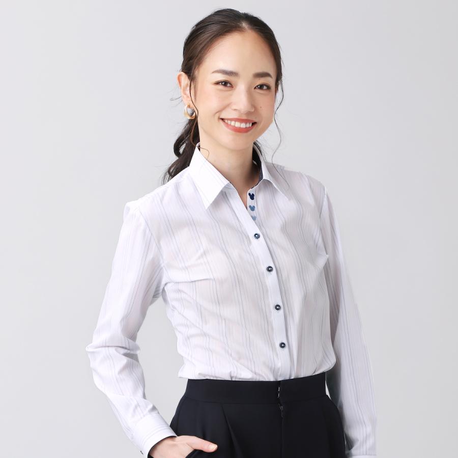 Disney ディズニー レディース ウィメンズシャツ 長袖 形態安定 スキッパー衿 綿100 白 サックスストライプ シャツ工房グループ Online Shop 通販 Paypayモール