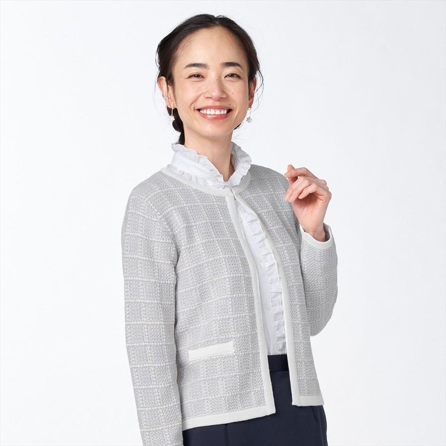 ジャケット ニットジャケット 格子柄 オフホワイト系 レディース 57 Off