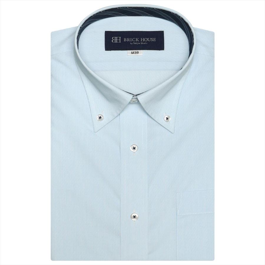 ワイシャツ 公式通販 半袖 形態安定 ボタンダウン 白 サックスストライプ Style 斜めストライプ織柄 再生ポリエステル Just