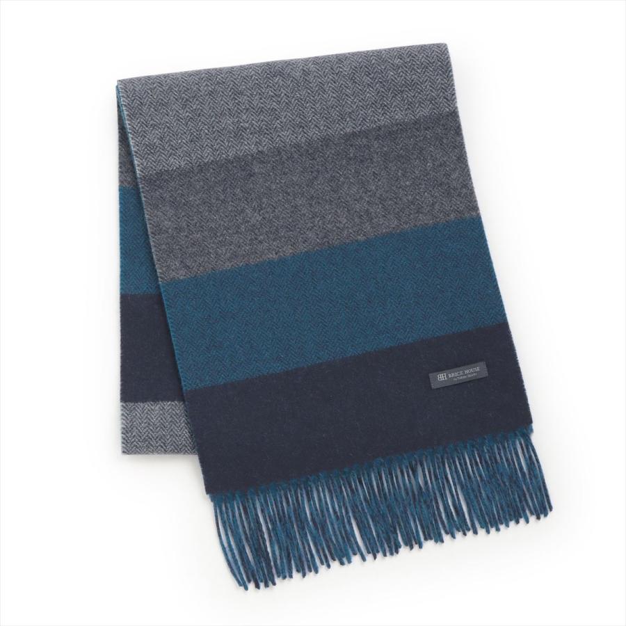 マフラー ビジネス メンズ レディース ウールカシミヤ ブルー系 ボーダー柄 リバーシブル 大きい割引