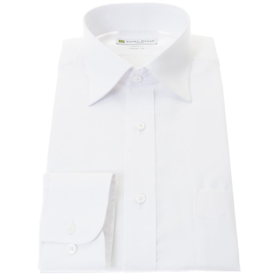 ワイシャツ 形態安定 Yシャツ 長袖　ホワイト 白 ドビー チェック セミワイドカラー ドレスシャツ｜shirthouse