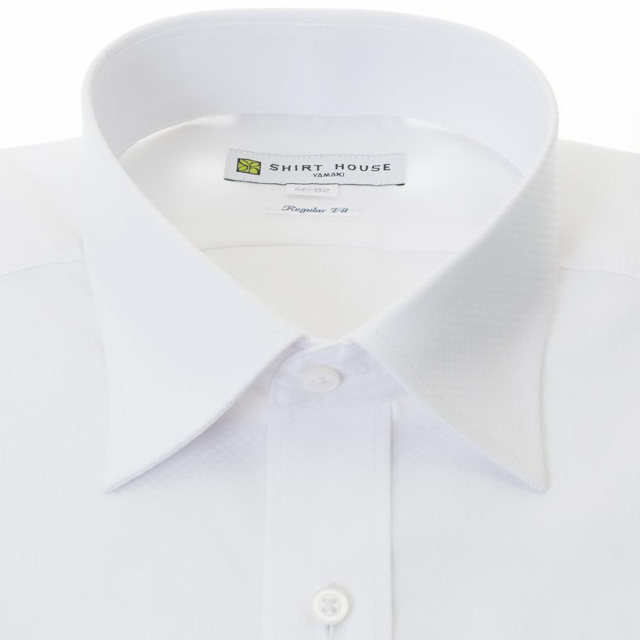ワイシャツ 形態安定 Yシャツ 長袖　ホワイト 白 ドビー チェック セミワイドカラー ドレスシャツ｜shirthouse｜02